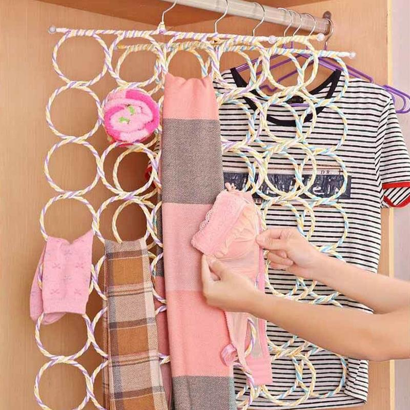 28/12 Holes Scarf Holder Foldable Tie Belt Hanger Hooks Shawl Scarves Rattan Weave Display Rack Wardrobe Space Organizer