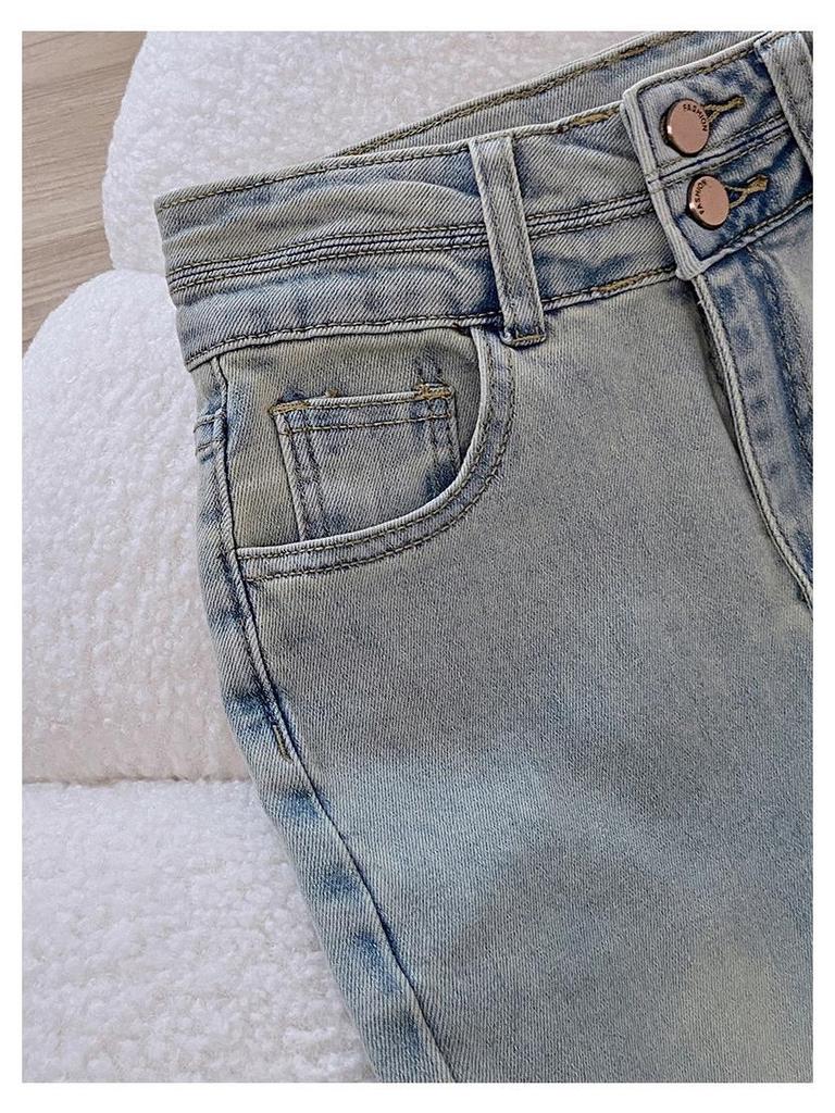 Light American Retro High-Waisted Flare Jeans for Women - Slimming Elastic Skinny Fit, Floor-Length, Spring/Autumn 2026