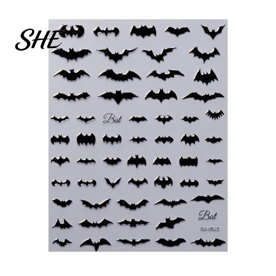 Fingertip Nail Art Halloween 3D Embossed Stickers, Skeleton Hand Pumpkin Spider Bat Supplies Decals, Gothic Manicure Decoration Decals for Holiday