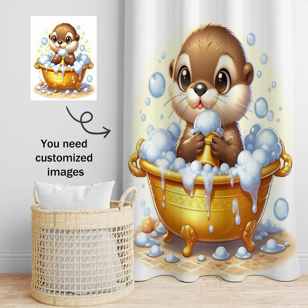 Little Beaver Taking A Bath Shower Curtain Washable Dirt-Resistant Shower Head Waterproof Polyester Bath Curtain For Home Decor