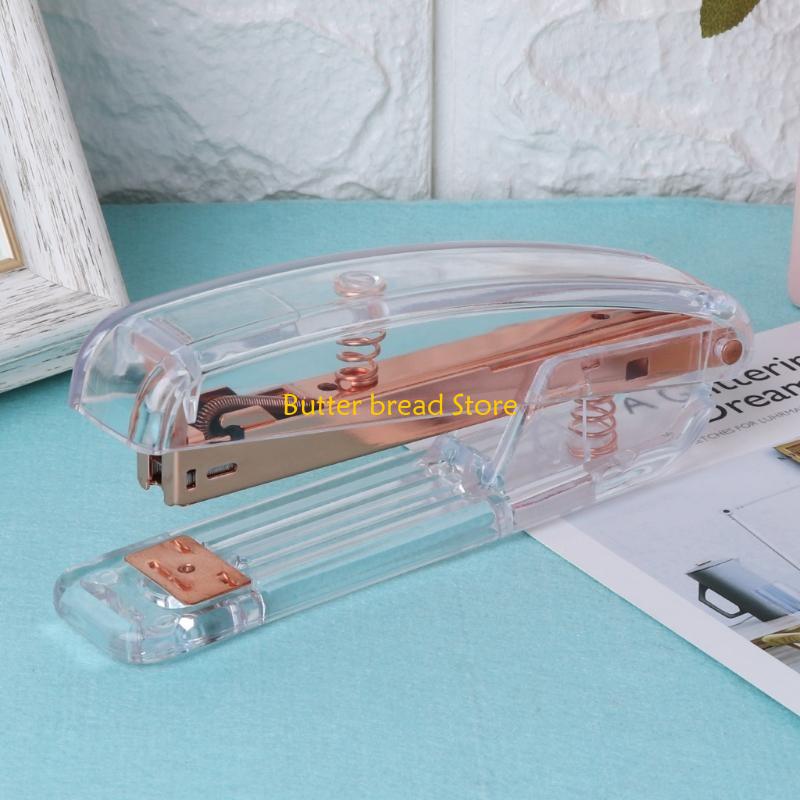 W89C Fashion Rose Gold Stapler Acrylic Metal 24/6 26/6 Practical Manual Staplers Tool