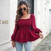 Fashion Blouses for Women Puff Long Sleeve Shirts Square Neck Cute Casual Smocked Tunic Tops