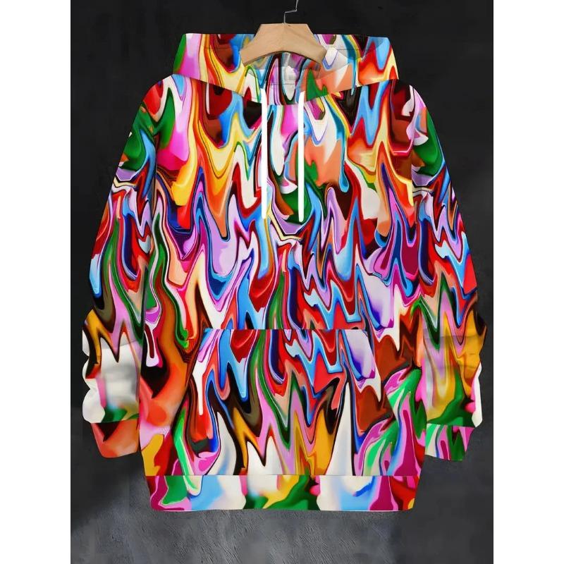 Autumn 3D Graffiti  Abstract Art Pattern Printed Hoodies Fashionable Casual Sports Long Sleeved Men's Hooded Sweatshirts