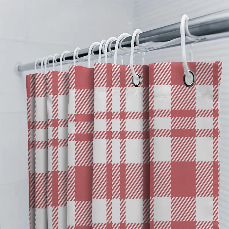 Home Decor Shower Curtain Plaid Pattern for Bathrooms Red White Checkered Design Waterproof Fabric Easy Installation for Your Ba