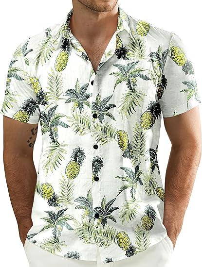 Men's Short Sleeve Shirt, Sunflower Print Loose Fit Shirt, Lightweight Collared Button-Up Casual Top