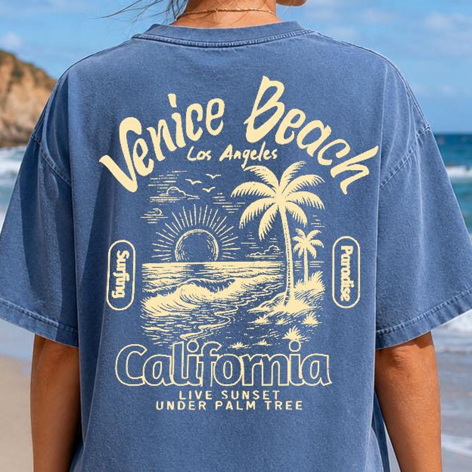 Venice Beach California Shirt, Retro Coastal Graphic Tee, Sunset Beach T-Shirt, California Vacation Shirt, Palm Tree Summer Tee 4XL