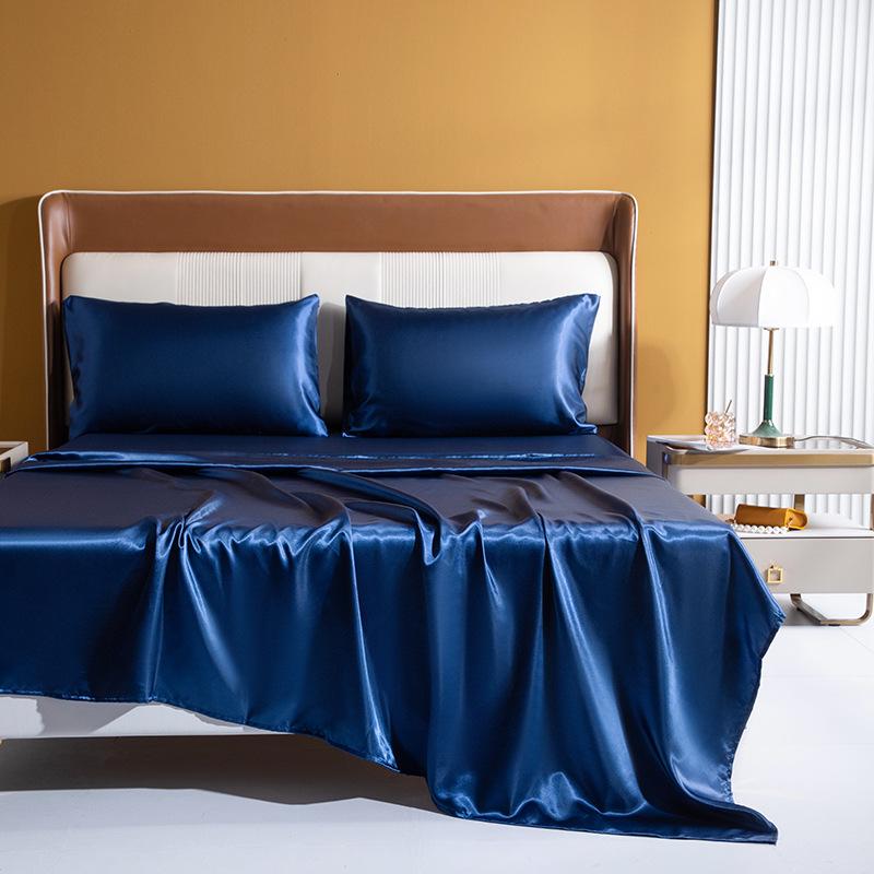 Bed Sheet Fitted Sheet Pillowcase Artificial Silk Satin Four-Piece Set Solid Color Ice Silk Three-Piece Set