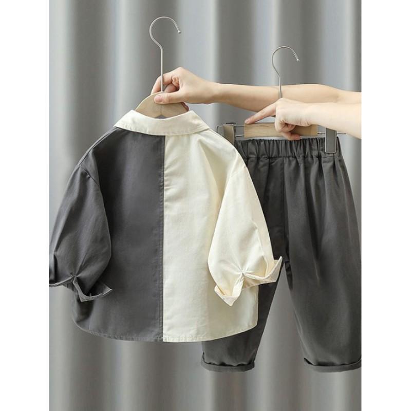 Kids Boys Spring and Autumn Set Handsome Boys Long Sleeve Shirt +pants Two Piece Set