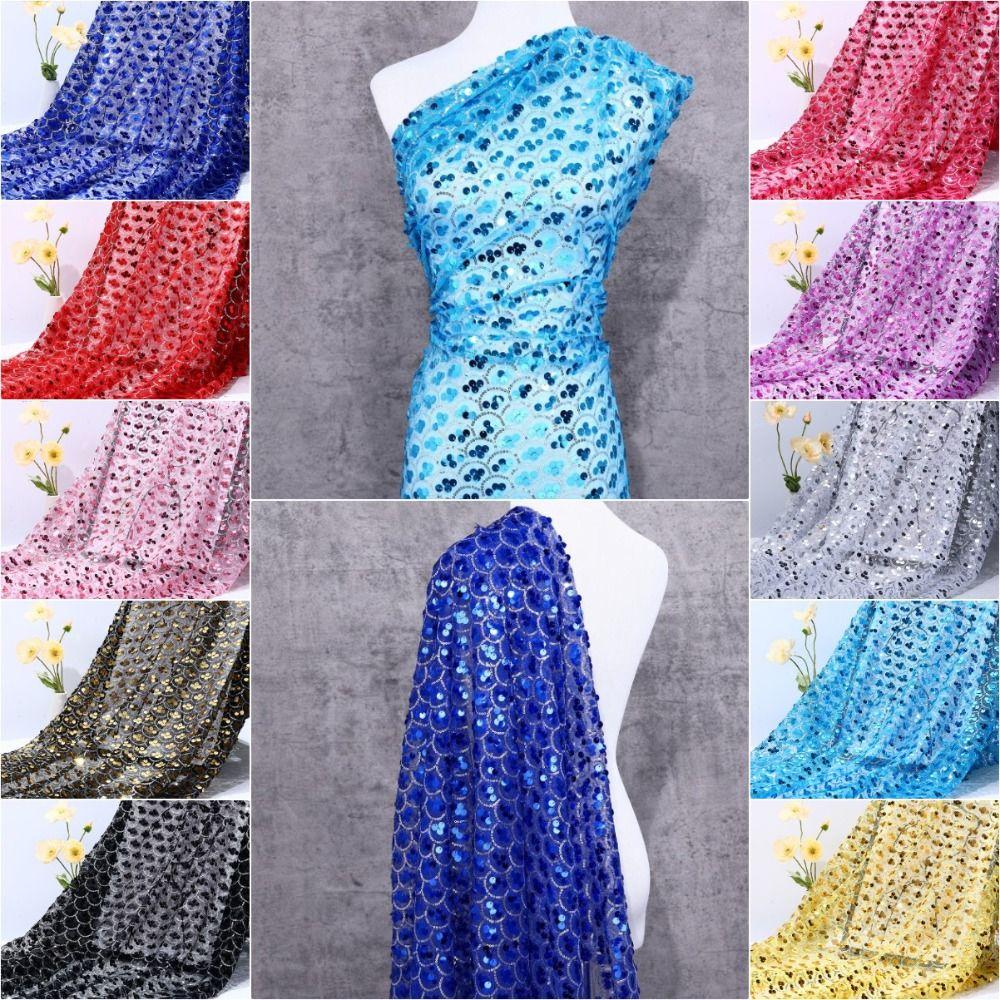 DIY Sewing Material Sequin Mesh Fabric Fish Scale Pattern Paillette Fabric Sequin Tulle Fabric