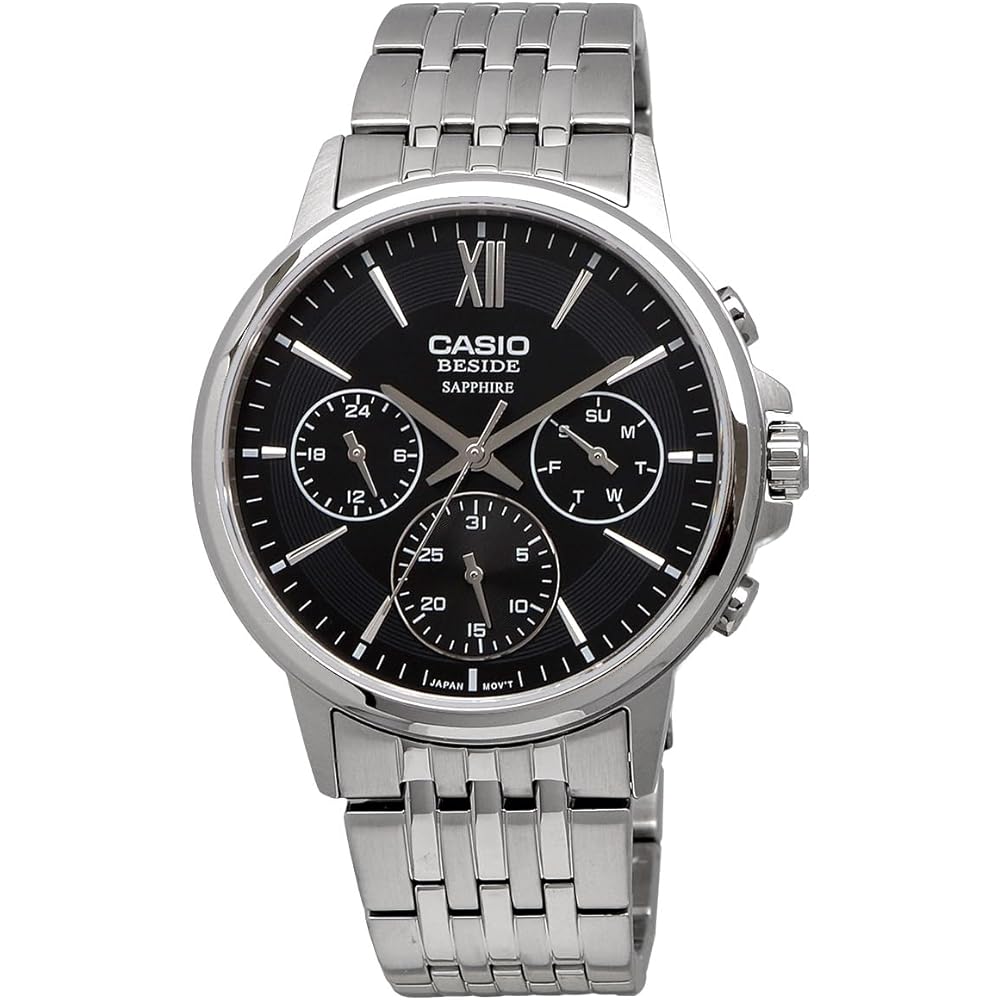 Casio Beside Quartz Men's Watch Sapphire Glass BMS-300D-1AV Stainless Steel Band 24-Hour Display Black