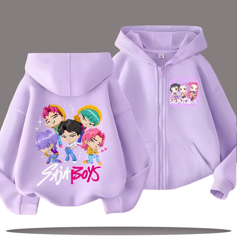 Hettegenser for barn med glidelås - K-pop Demon Hunters Jente Casual Topp - Gutt Sportsskjorte - Tegneserietrykk - Høst/vinterjakke
