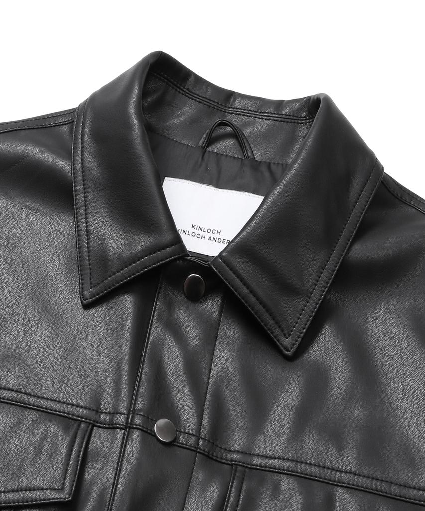 Connect Kinloch [Synthetic Leather] Pocket Trucker Jacket (Black)