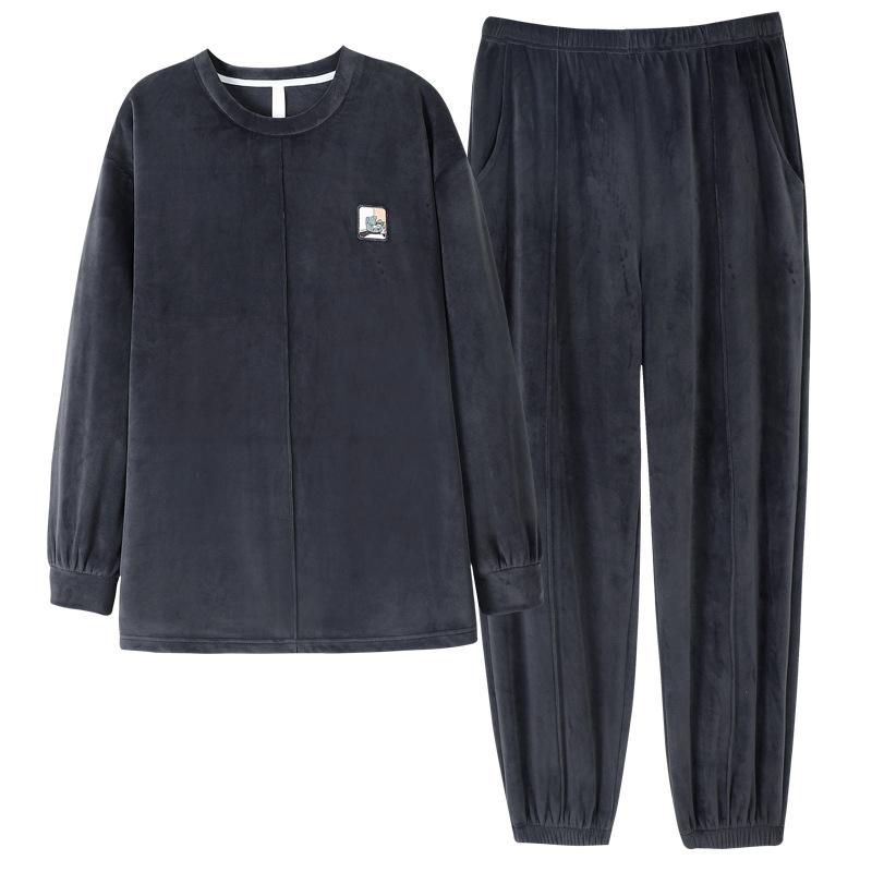 Autumn And Winter Coral Fleece Pajamas Men'S Thin Fleece Pullover To Keep Warm Island Fleece Spring And Autumn Men'S Loungewear Suit