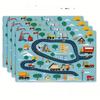 Cartoon Construction Truck Road Track Print Light Blue Background Rectangular Placemats  Set Kids Boys Dining Table Decor Mats