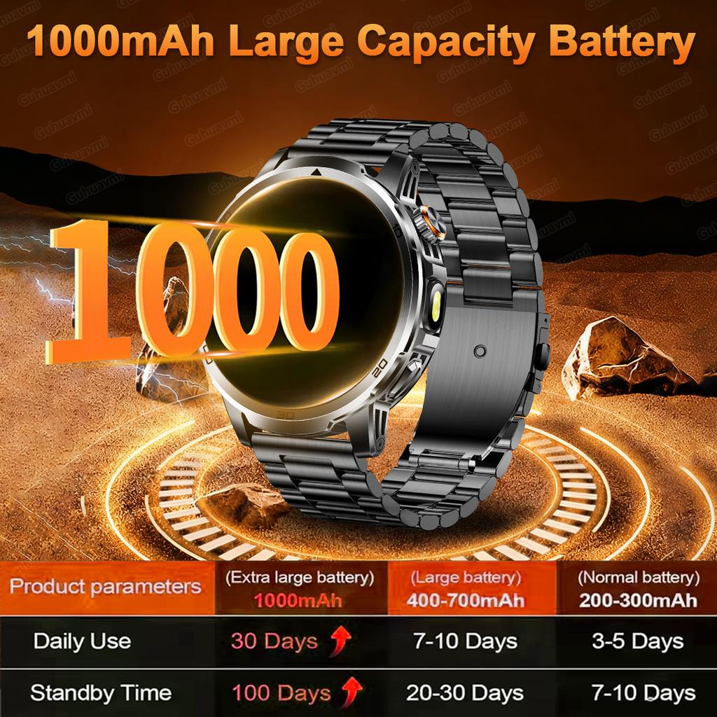 2026 T-REX 3 Military 1000mAh Large Battery Durable Adult SmartWatch Red Light Flashlight 5ATM Waterproof Sports Smart Watch Man