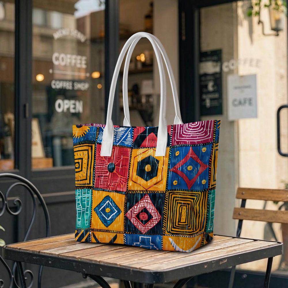 Bohemian Geometric Print Tote Bag Casual Large Capacity Portable Shoulder Bag for Daily Shopping Travel Commute Use