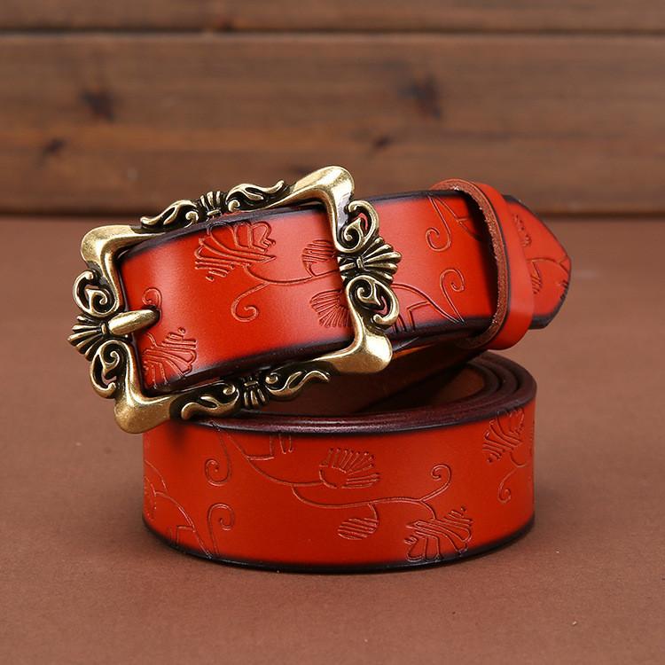 Genuine Womens Leather Belt Simple Design Alloy Buckle Casual Formal Attire