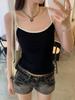 French Black & White Color Block Slim Fit Tank Top with Built-in Bra for Women – Sweet & Spicy Summer Crop Top Arrival