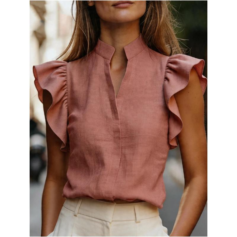 GMXIA Women's Fashion Stand-up Collar Sleeveless Casual Blouses & Shirts