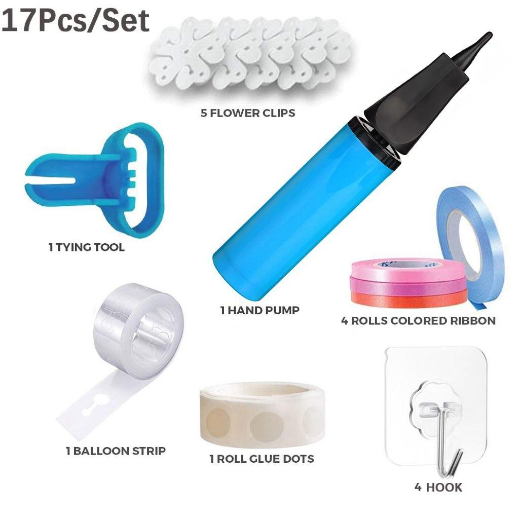 

17Pcs Balloon Tool Set with Balloon Chain Balloon Dot Glue Balloon Knotter Balloon Pump Alloon Ribbon Balloon Clips and Hooks others