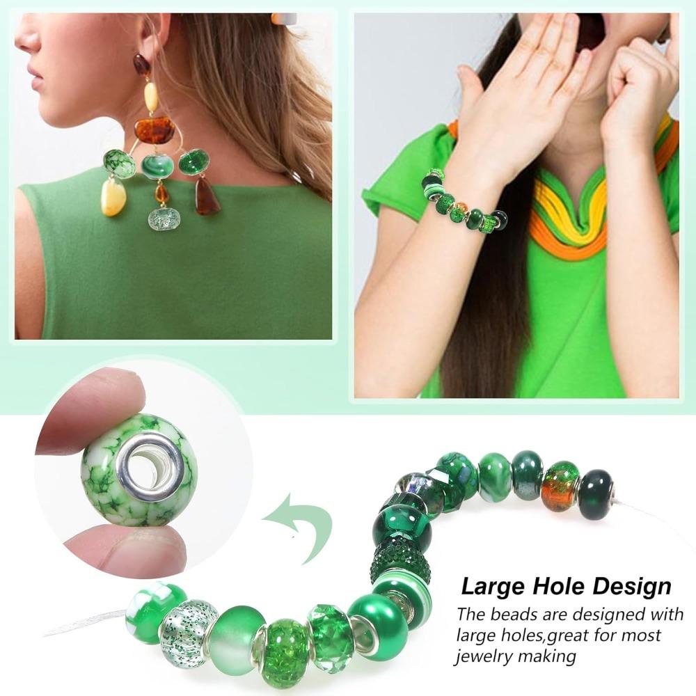 10/25/50 sztuk Asortyment żywicy Europejskie koraliki Zielone duże otwory Lampwork Spacer koraliki Rhinestone Craft koraliki do DIY Charms Bransoletka Biżuteria Making