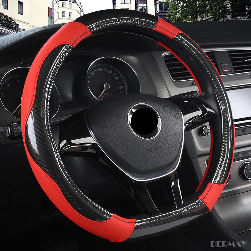 DERMAY D Shape Steering-Wheel Black Auto Car Steering Wheel Cover Leather 38CM Wheel Cover Interior Accessories
