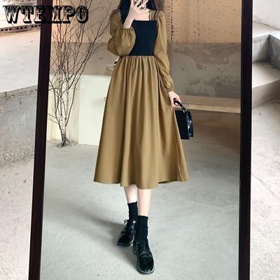 Spring and Autumn Retro Design Sense Minority Long Skirt with Waist Closing To Show Thin Fake Two-piece Patchwork Dress