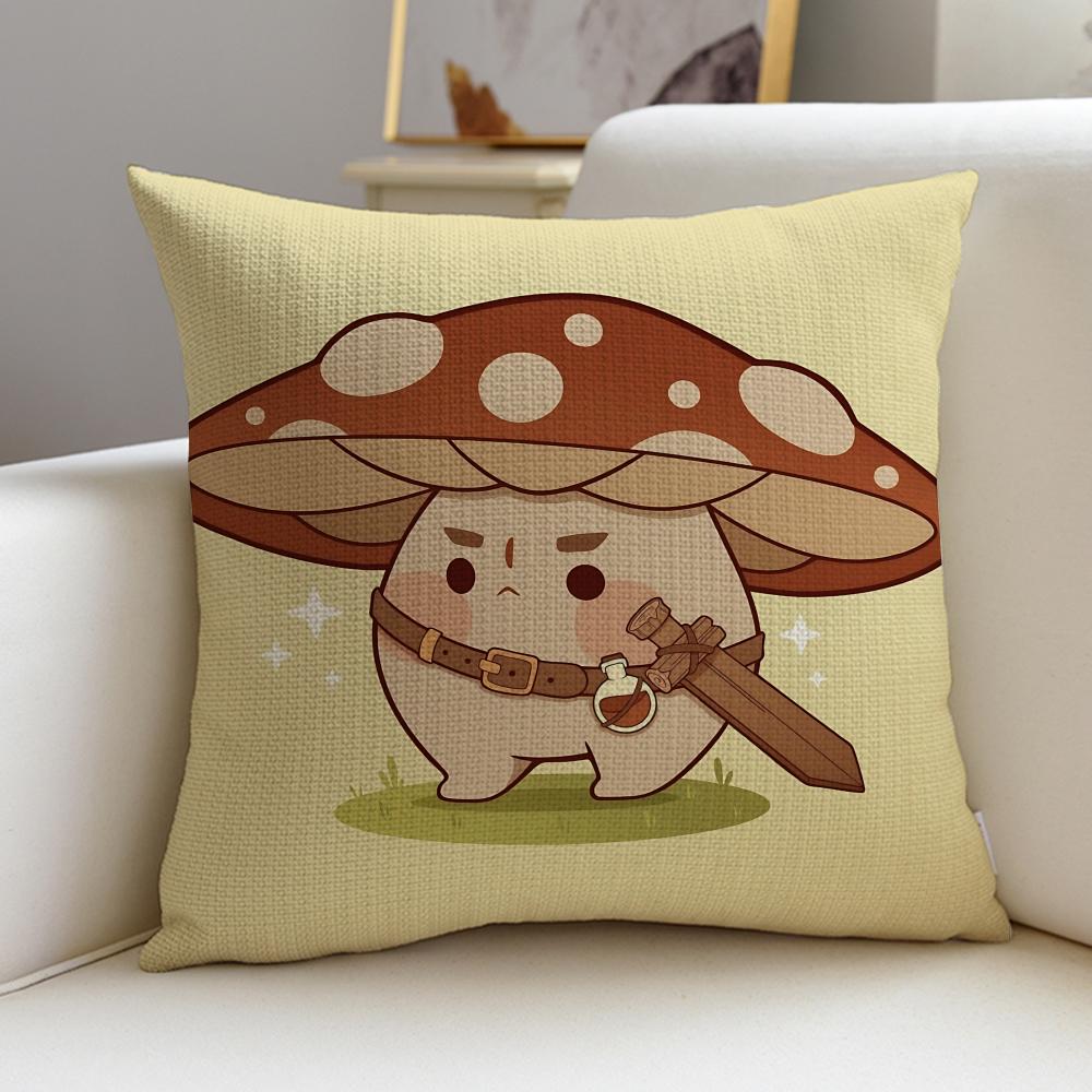 Cute MMushroom KidS Cushion Cover Breathable and skinfriendly linen pillowcase square removable and washable cushion