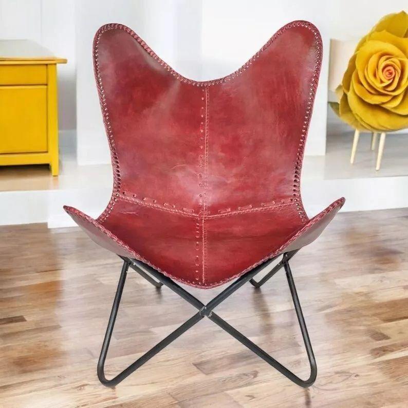 Vintage Lounge Accent Relax Arm Chair Folding Leather Butterfly Chair Retro