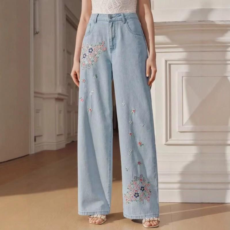 2026 Oversized Wide-Leg Denim Pants With Vintage Embroidery High-Waist Loose Fit Streetwear