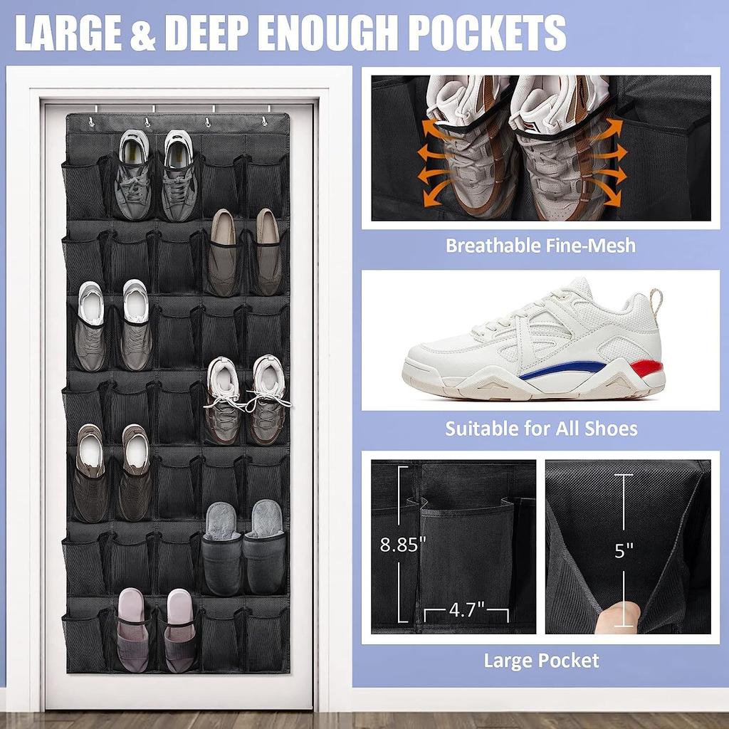 Organizzatore per Scarpe da Appendere alla Porta, 24 Grandi Tasche in Rete Traspirante, Salvaspazio Appeso, Gancio per Armadio Contiene
