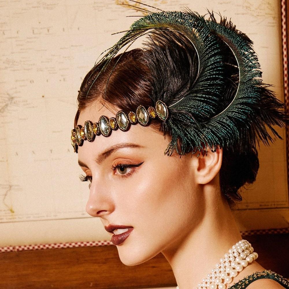 Sequin Feather Headband Crystal 1920s Hair Accessories Temperament Masquerade Hair Band  Girls