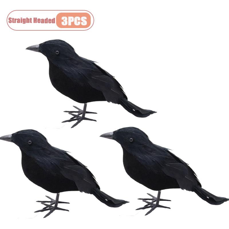 1-9PCS Artificial Black Raven Flocked Feathers Halloween Ghost Party Decoration Spooky Bird Model for Graveyard Scene Prop Favor