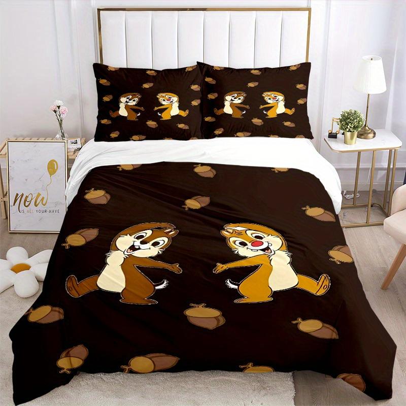 3pcs Chip 'n' Dale Printed Bedding Set, Breathable And Soft, Machine Washable, Christmas Gift, Suitable for Bedroom Decoration, 117