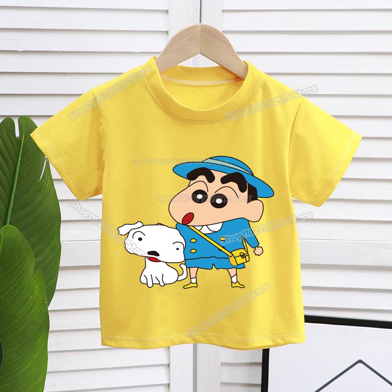 Crayons Shinchan Children T Shirt Kawaii Cartoon Boy Girl Short Sleeve Tee Shirt Summer Kids Clothes Anime Toddler Cotton Tops
