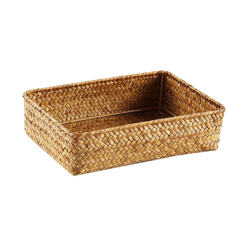 Woven Pattern Storage Basket Grass Vegetables Candy Snacks Display Basket Organizer Rectangle Organization Box Home Shop Hotel