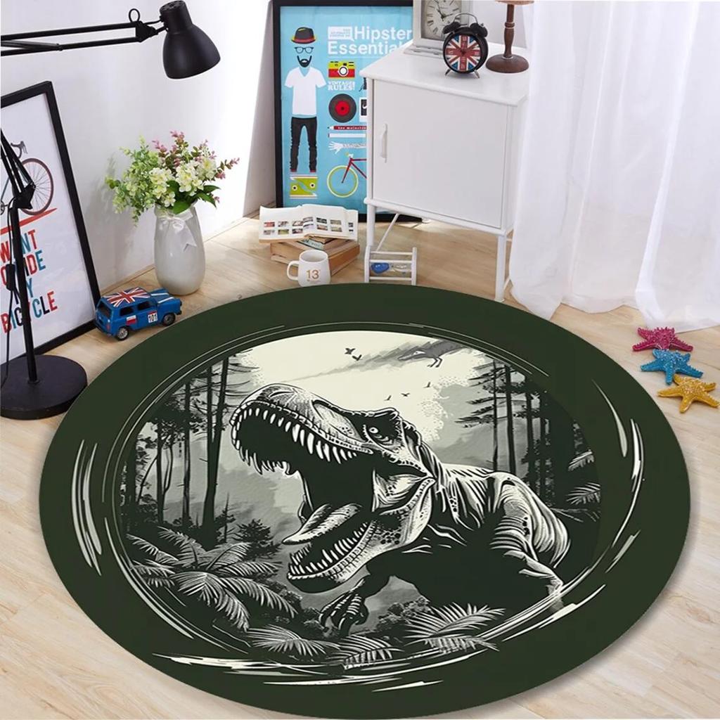 Dinosaur Round Area Rug for Living Room, Bedroom, and Play Area Rug Machine Washable Carpet for Camping, Porch, Outdoor Doormat