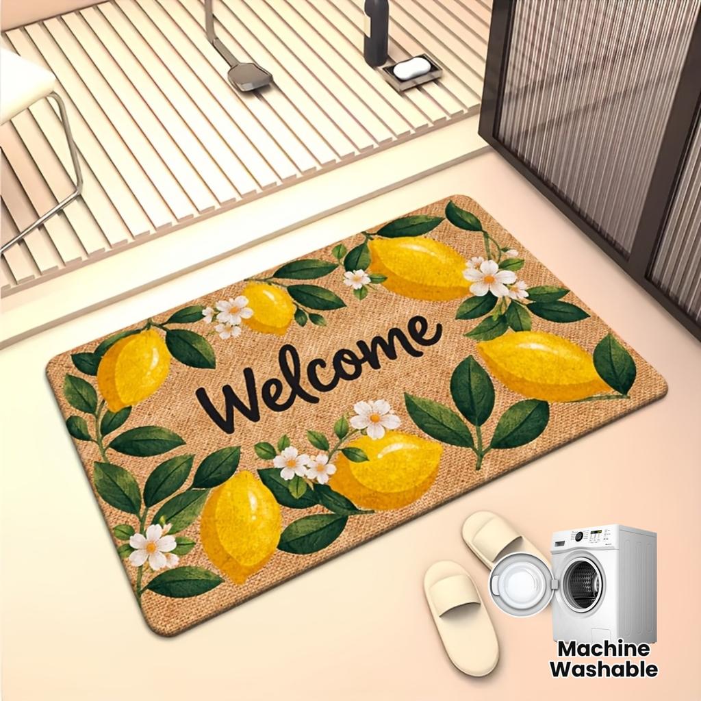 1Pcs Anti Fatigue Kitchen Rugs, Lemon Flor Print Waterproof Non-Slip Thick Cushioned Kitchen Mat Heavy Duty Comfort Standing Mat