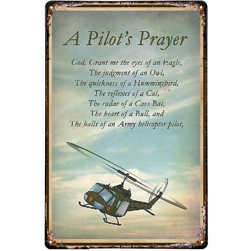 Pzecaru Helicopter Metal Poster A Pilot s Prayer Metal Tin Signs Retro Vintage Plaque Wall Decor Gift For Home Kitchen Office Bar Gym Club 8x12 Inch 8*12 Inch