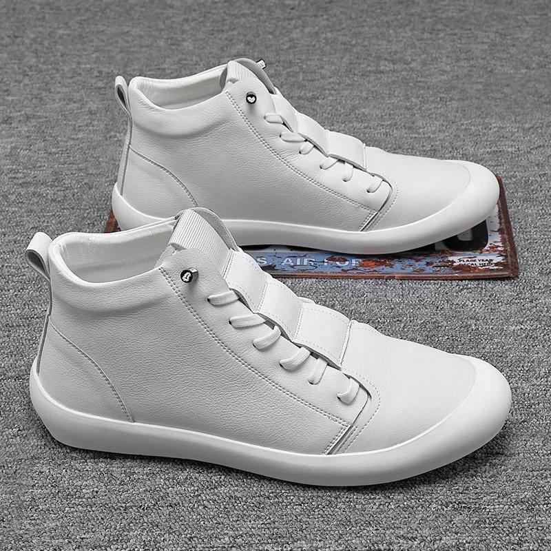 Fashion 100% Genuine Leather Shoes Men High Top Sneaker 2024 Fashion Men White Shoes Young Platform Man Footwear Tenis Masculino Zapatos