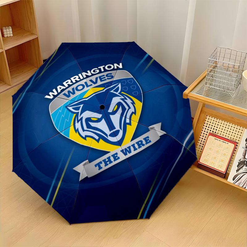 Warrington Wolves Print Auto 8?Ribs Folding Umbrella Wind Resistant Lightweight Automatic Umbrella For Daily Travel