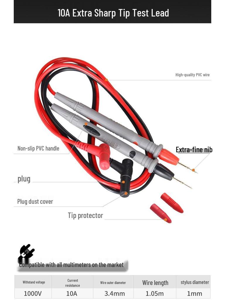 Universal Digital Multimeter Test Leads with Extra Sharp Steel Needle Antifreeze Pointer
