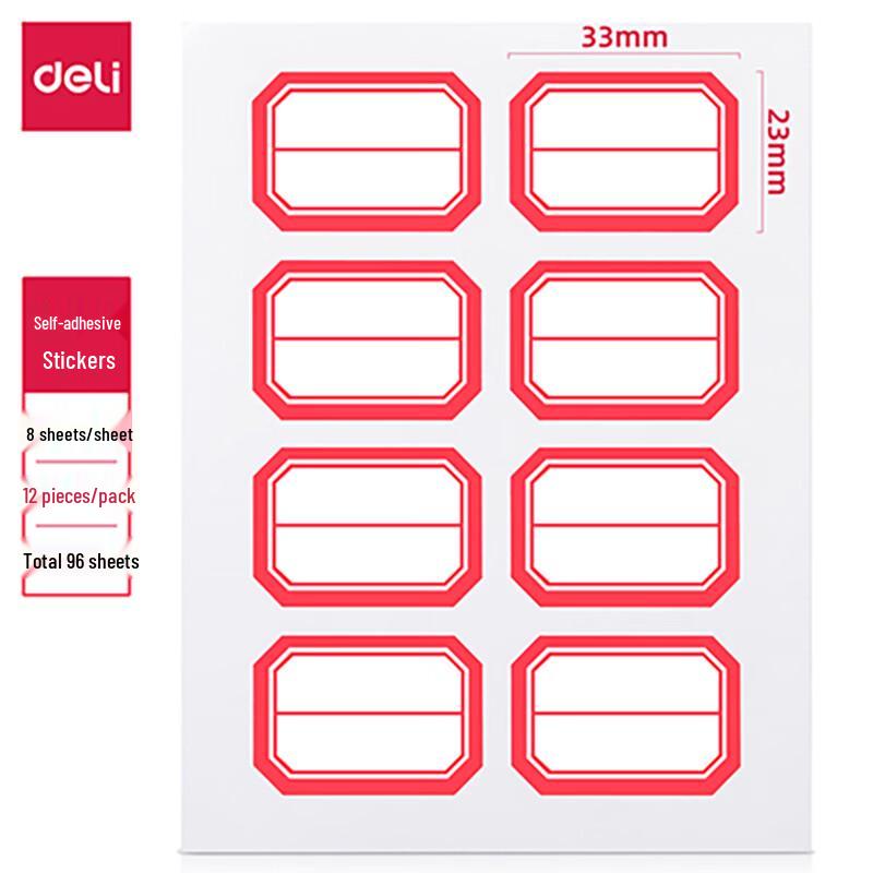 Deli Red Bordered Self-Adhesive Labels