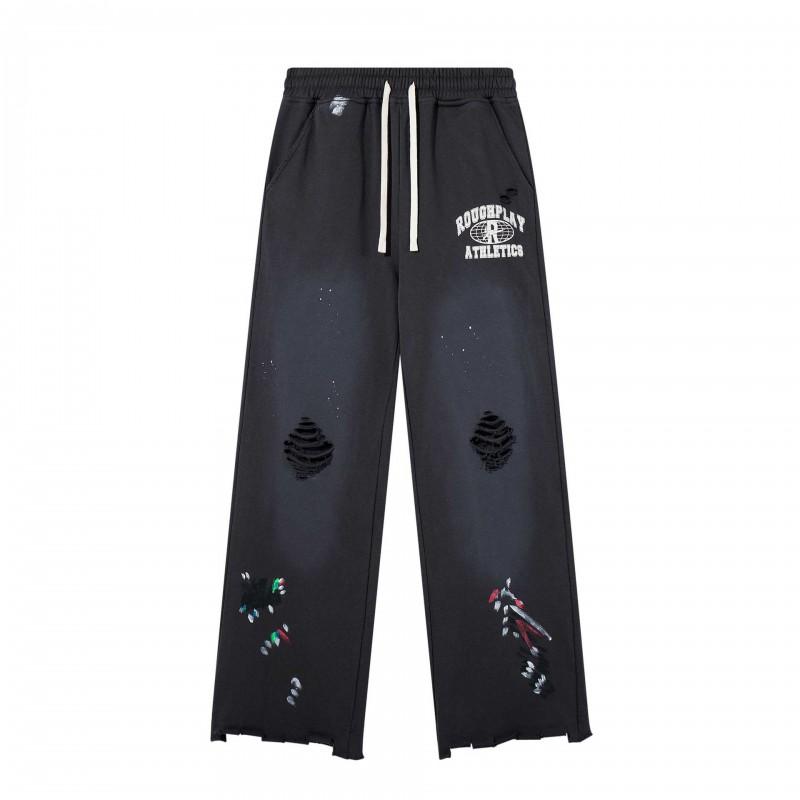 Roughplay Streetwear Pants Mens Loose Fit Distressed Washed Drawstring Trousers