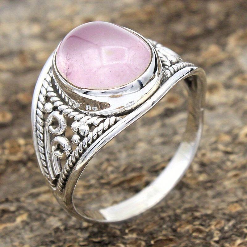 

1 шт. Ретро гравированное простое кольцо, геометрическое овальное кольцо с синтетическим цирконом 12 розовый