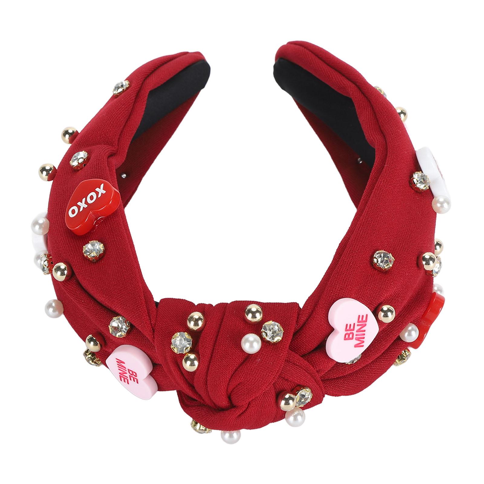 

Украшенная стразами завязанная повязка на голову с сердечками, украшенная драгоценными камнями, повязка на голову на День святого Валентина Dark Red