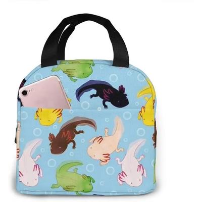 Thermal Lunch Bag Tote Bag Colorful Axolotl Pattern Lunch Box Insulated Bag Reusable Waterproof for Men Women Work Travel Picnic