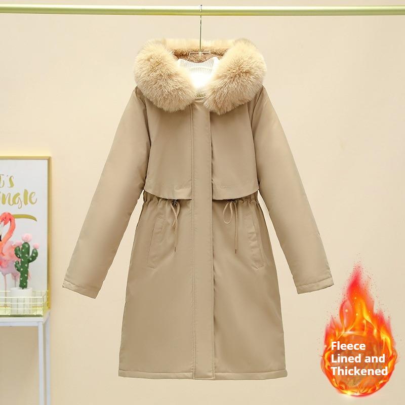 Winter Women's Plush and Thickened Parka Long Loose Large Fur Collar Coat