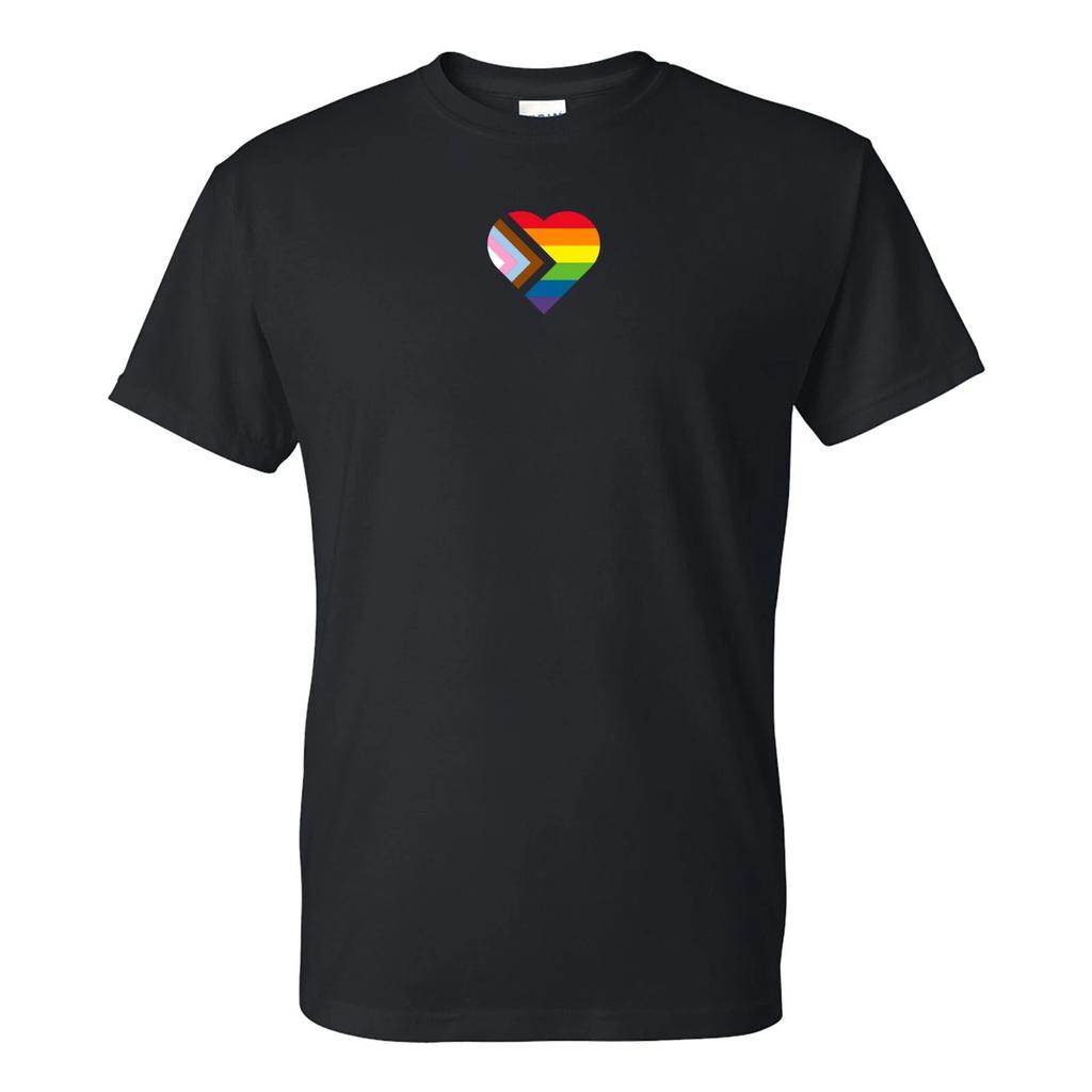 Progress Pride Flag Heart - Pride Month LGBTQIA Love Identity T Shirt - Black