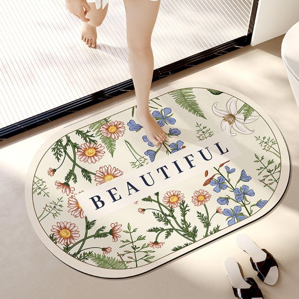 Elegant Absorberande Badrumsmatta Blommönster Halkskydd Dörrmatta Badrumsmatta Badrumsgolv